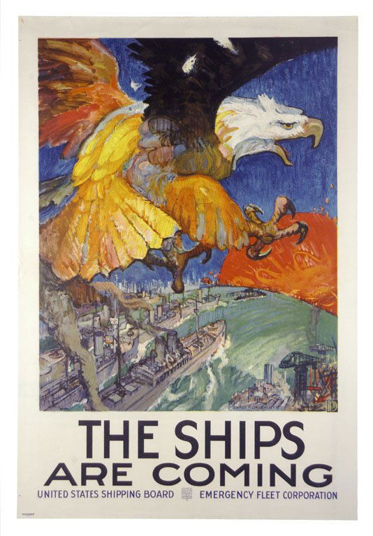 The Ships Are Coming: James H. Daugherty 30"x20" USA OF Col. McCrahon Poster Collection Condition Guide BT- Borders Trimmed C- Creased F- Faded Color OF-<