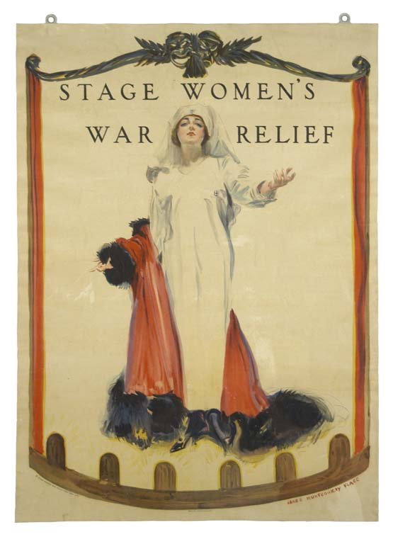 State Woman's War Relief: James Montgomery Flagg 29.5"x21" USA BT,LB,PC Col. McCrahon Poster Collection Condition Guide BT- Borders Trimmed C- Creased F- Faded Color OF-