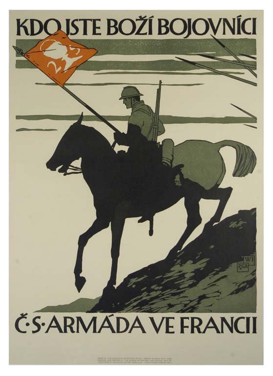 Kdojste Bozibojovnici C.S. Armada Ve Francii: Vojtech Preissig 30"x21" Czechoslovakia BT Col. McCrahon Poster Collection Condition Guide BT- Borders Trimmed C- Creased F- Faded Color OF-