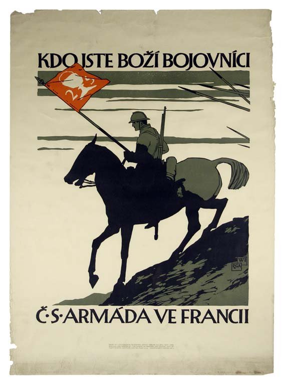 Kdo Jste Bozi Bojovnici C.S. Armada Ve Francii: Vojtech Preissig 36"x25" Czechoslovakia RE-R,L,T, SS-BR Col. McCrahon Poster Collection Condition Guide BT- Borders Trimmed C- Creased F- Faded Color