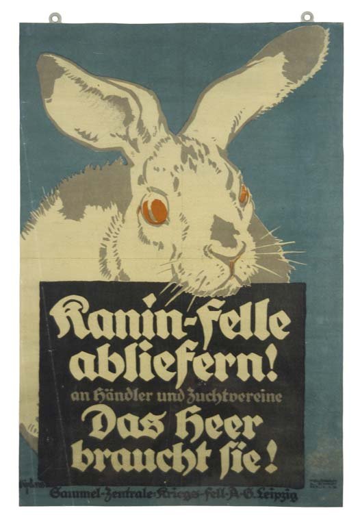 Kanin Felle Abliefern!: Julius E. F. Gipkens 27"x18" Germany BT,LB,PC Col. McCrahon Poster Collection Condition Guide BT- Borders Trimmed C- Creased F- Faded Color OF-