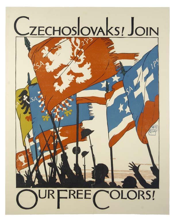 Czechoslovaks! Join our Free Colors!: Vojtech Preissig 28"x21.5" Czechoslovakia BT,VT-B, Approx. 12" tear from bottom. Col. McCrahon Poster Collection Condition Guide BT- Borders Trimmed C- Creased F-