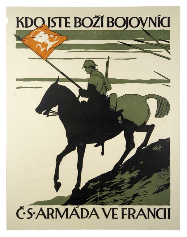 Kdojste Bozibojovnici C.S. Armada Ve Francii: Vojtech Preissig 29"x22.5" Czechoslovakia BT,VT-B, Approx. 12" tear from bottom. Col. McCrahon Poster Collection Condition Guide BT- Borders Trimmed C- Creased F-