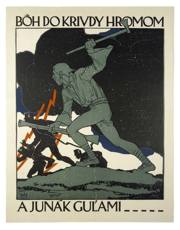 Boh Do Krivdy Hromom: Vojtech Preissig 28"x21.5" Czechoslovakia BT,VT-B, Approx. 12" tear from bottom. Col. McCrahon Poster Collection Condition Guide BT- Borders Trimmed C- Creased F-