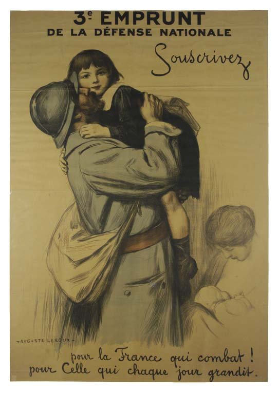 3e Emprunt de la Defense Nationale: Auguste Leroux 42"x28" France BT,OF Col. McCrahon Poster Collection Condition Guide BT- Borders Trimmed C- Creased F- Faded Color OF- Orig