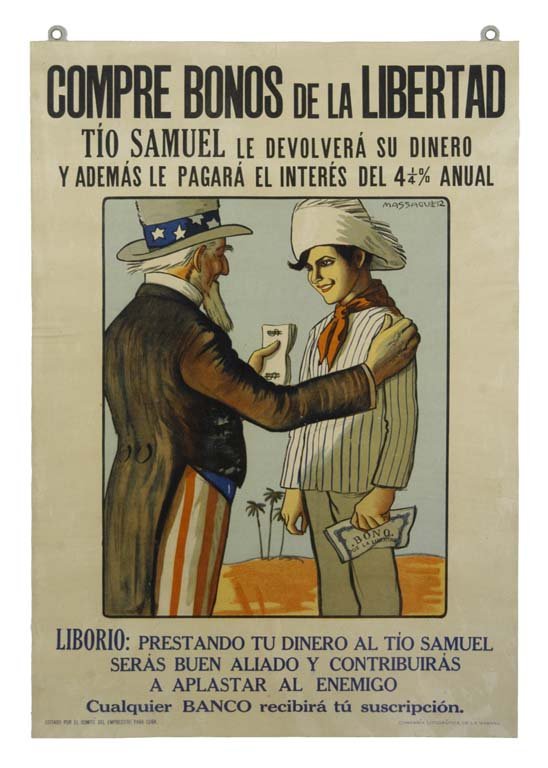 Compre Bonos de la Libertad: Massaguer 26"x18" Cuba BT,LB,PC Col. McCrahon Poster Collection Condition Guide BT- Borders Trimmed C- Creased F- Faded Color OF- Original