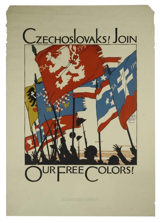 Czechoslovaks! Join our Free Colors!: Vojtech Preissig 36"x25" Czechoslovakia RE-TL, PM-TL, TR ,C-M, ST-T Col. McCrahon Poster Collection Condition Guide BT- Borders Trimmed C- Creased F- Faded Col