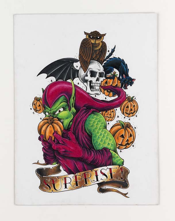 Dave Waugh: Mixed media on board. 18X12. Initialed. Dave Waugh Dave Waugh has been a leading tattoo artist for over 20 years, spending much of his career at Jinx Proof in Washington, D.C. In addition to tattooing