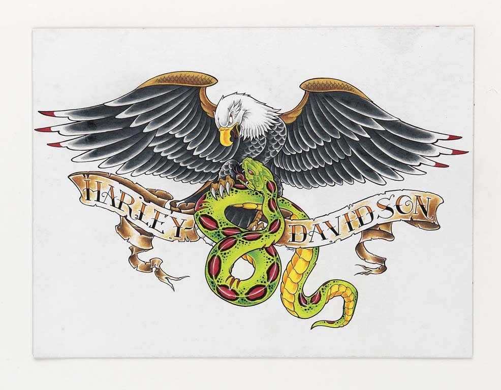 Dave Waugh: Mixed media on board. 12X20. Initialed. Dave Waugh Dave Waugh has been a leading tattoo artist for over 20 years, spending much of his career at Jinx Proof in Washington, D.C. In addition to tattooing