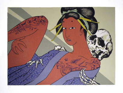 Alex Binnie: True Love. Silk screenprint on CM Fabriano 100/100 cotton. 17 1/2 x 25 1/2 (Image). c. 2000's. Edition: 4/10. Excellent condition. Alex Binnie A longtime interest in tattooing brought Alex Binnie to g