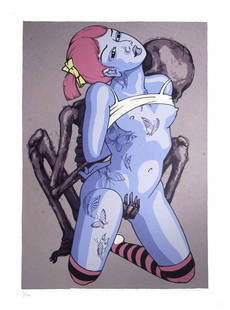 Alex Binnie: Spider and I. Silk screenprint on CM Fabriano 100/100 cotton. 25 1/2 x 17 3/4 (image). c. 2000's. Edition: 3/10. Excellent condition. Alex Binnie A longtime interest in tattooing brought Alex Binnie t
