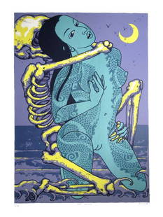 Alex Binnie: Sea Venus. Silk screenprint on CM Fabriano 100/100 cotton. 25 1/4 x 17 3/4 (Image). c. 2000's. Edition: 2/10. Excellent condition. Alex Binnie A longtime interest in tattooing brought Alex Binnie to g