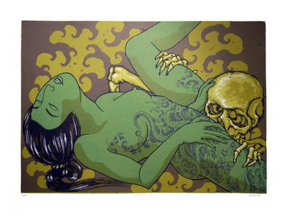 Alex Binnie: Octopussy. Silk screenprint on CM Fabriano 100/100 cotton. 17 3/4 x 25 1/2 (Image). c. 2000's. Edition: 3/10. Excellent condition. Alex Binnie A longtime interest in tattooing brought Alex Binnie to g