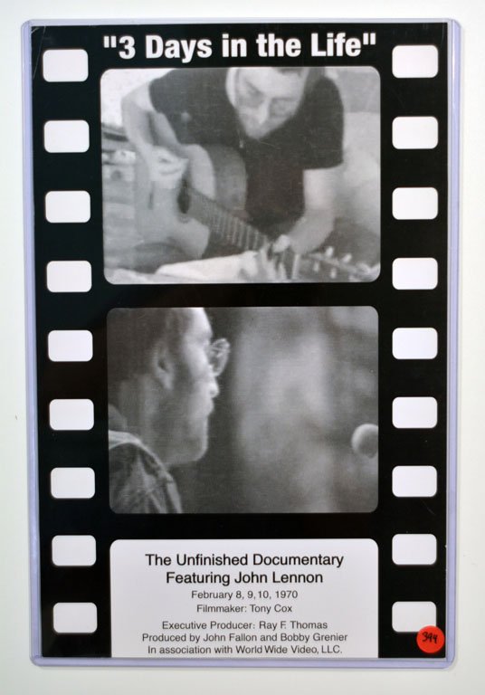 Poster: John Lennon Documentary: From Johnny Winter's personal collection of posters, this 17" x 11" poster promotes a film titled "3 Days in the Life," the Unfinished Documentary featuring John Lennon. Film by Tony Cox. Lennon and W