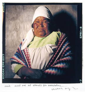 William Coupon (b. 1952): Note: Description Updated 11/23. Tarahumara Indian Woman. Color, c. 1988. Pigment print. Printed later. Framed. Tarahumara Indian woman. Signed and inscribed in ink to Neil Leifer by photographer, "Ne