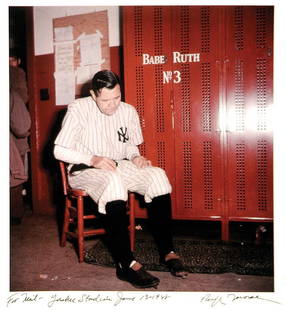 Ralph Morse (1917-2014): Note: Description Updated 11/23. Color, 1948. Older print. Babe Ruth on his last visit to Yankee Stadium, sitting by his locker. Morse's photos are almost certainly the only color photographs taken on
