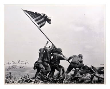 Joe Rosenthal (1911-2006): Note: Description Updated 11/22. US Marines raise flag at Iwo Jima . B&W, 1945. Resin-coated silver gelatin print. Iconic photograph of U.S. Marines raising the flag at Iwo Jima. Signed and