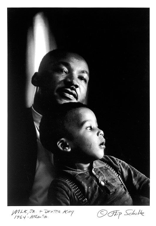 Flip Schulke (1930-2008): Note: Description Updated 11/22. Martin Luther King Jr. with son, Dexter. B&W, 1964. Older digital print, possibly pigment print. Martin Luther King, Jr. and his son, Dexter, in Atlanta, GA. Signed an
