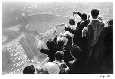 George Silk (1916-2004): Note: Description Updated 11/29. Baseball Fans. B&W, 1960. Fiber-based silver gelatin. Older print. Framed. Baseball fans watching the World Series game from a rooftop. Edition no. 21/250. 16 x