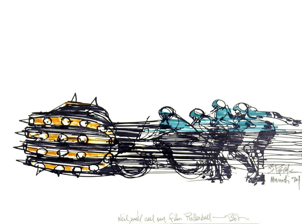 Bob Peak (1927-1992): Bidders Please Note: Description Updated 11/14. Original Illustration. Marker illustration, color, 1974. Mounted on cardboard. Signed and inscribed in ink to Neil Leifer by artist, "Neil, we'll call o