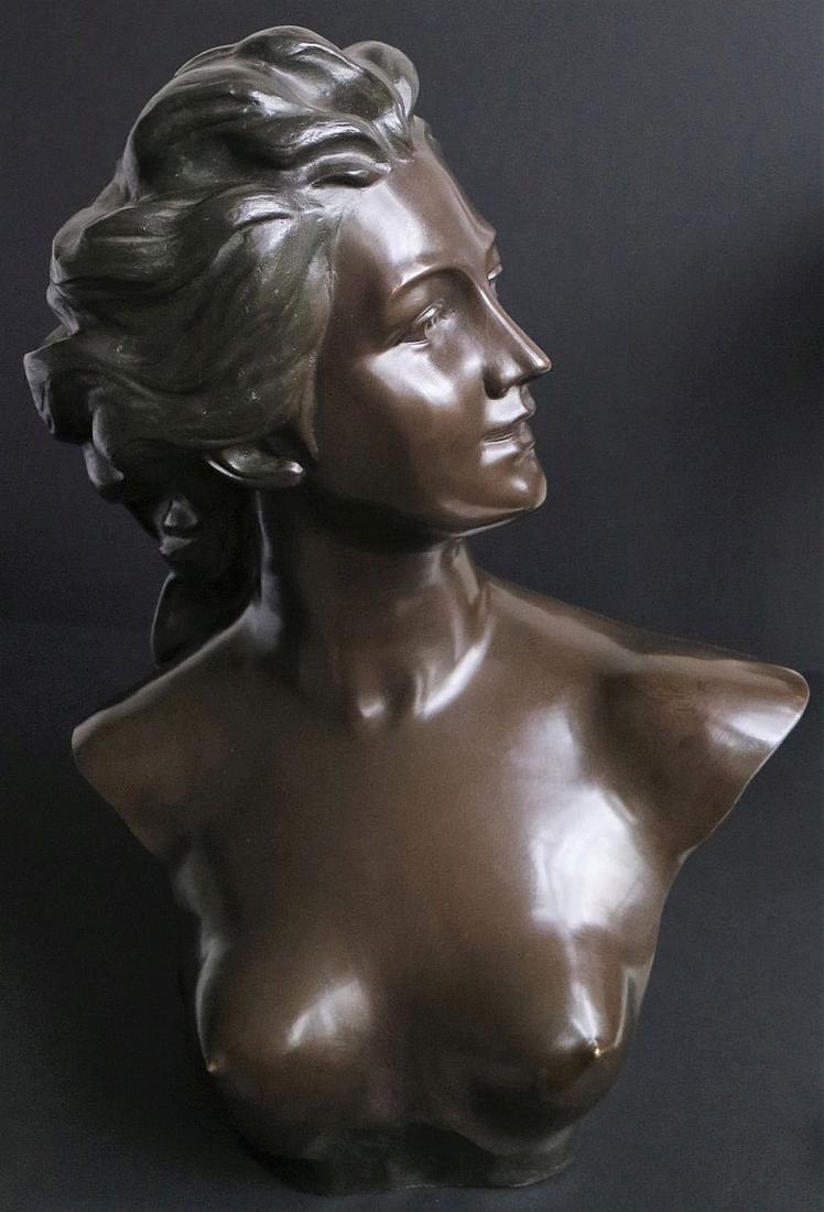Jef LAMBEAUX (1852 - 1908): Jef LAMBEAUX (1852 - 1908); Bronze buste of a Lady; H 60 cm