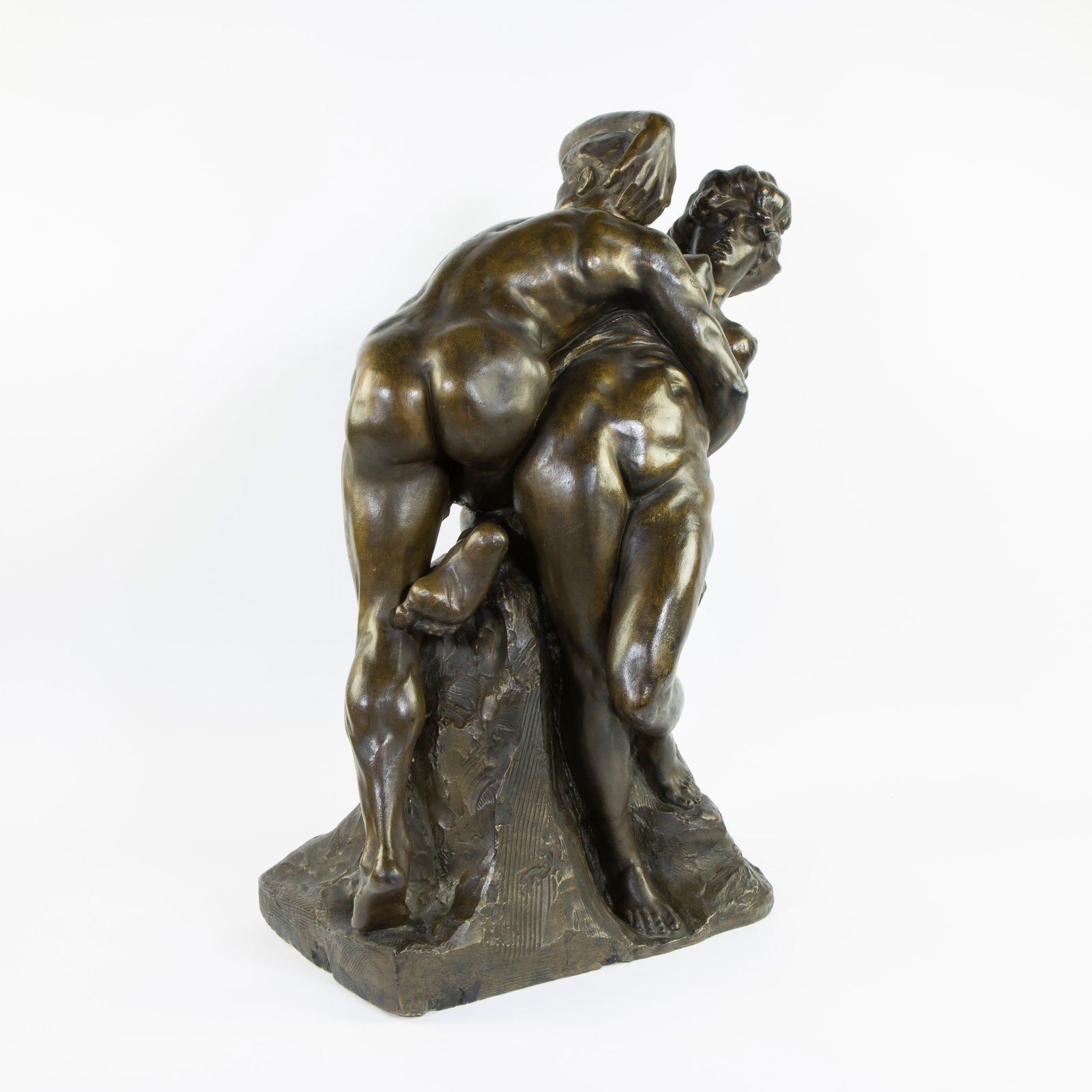 Jef LAMBEAUX (1852-1908), patinated plaster, Le Triomphe De La Femme, signed: Jef LAMBEAUX (1852-1908), patinated plaster, Le Triomphe De La Femme, signedJef LAMBEAUX (1852-1908), gepatineerd gips, Le Triomphe De La Femme, getekend72 x 53 x 38 cm