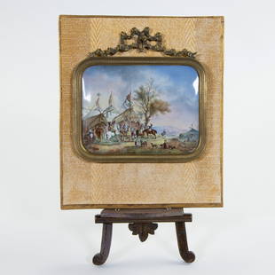 Fine hand-painted porcelain plaque after a painting by Philips Wouwerman, French, 18th century: Fine hand-painted porcelain plaque after a painting by Philips Wouwerman, French, 18th centuryFraaie handbeschilderde porseleinen plaquette naar een schilderij van Philips Wouwerman, Frans, 18e eeuw10