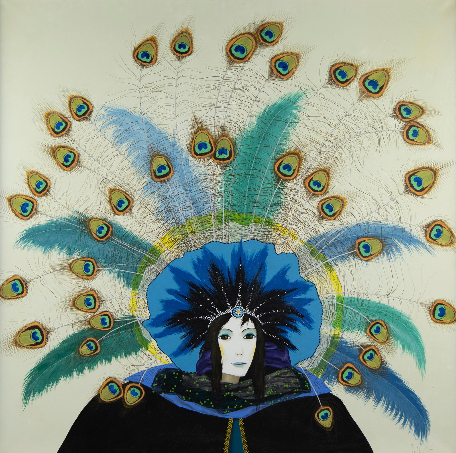 Jef WAUTERS (1927-2013), oil on canvas Lady wearing hat with peacock feathers, signed (1 of 4)