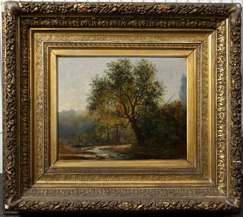 Alexandre CALAME (1810-1864), oil on canvas Landscape with river, signed: Alexandre CALAME (1810-1864), oil on canvas Landscape with river, signedAlexandre CALAME (1810-1864), olie op doek Landschap met riviertje, getekend33 x 40 cm provenance: Ertbuer Castle, also 'Rooman