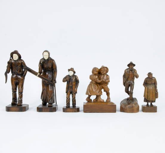 German And Austrian Wood Carvings, 6 Wooden Figures