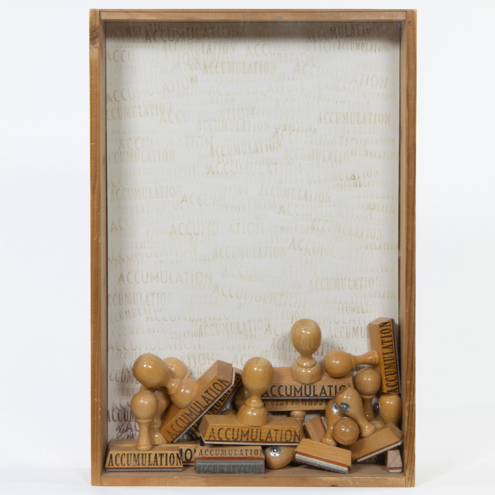 Fernandez ARMAN (1928-2005), Accumulation (1973), stamps in a wooden box with plexiglas cover: Fernandez ARMAN (1928-2005), Accumulation (1973), stamps in a wooden box with plexiglas coverFernandez ARMAN (1928-2005), Accumulatie (1973), stempels in een houten doos met plexiglas47 x 32 x 8.5 cm
