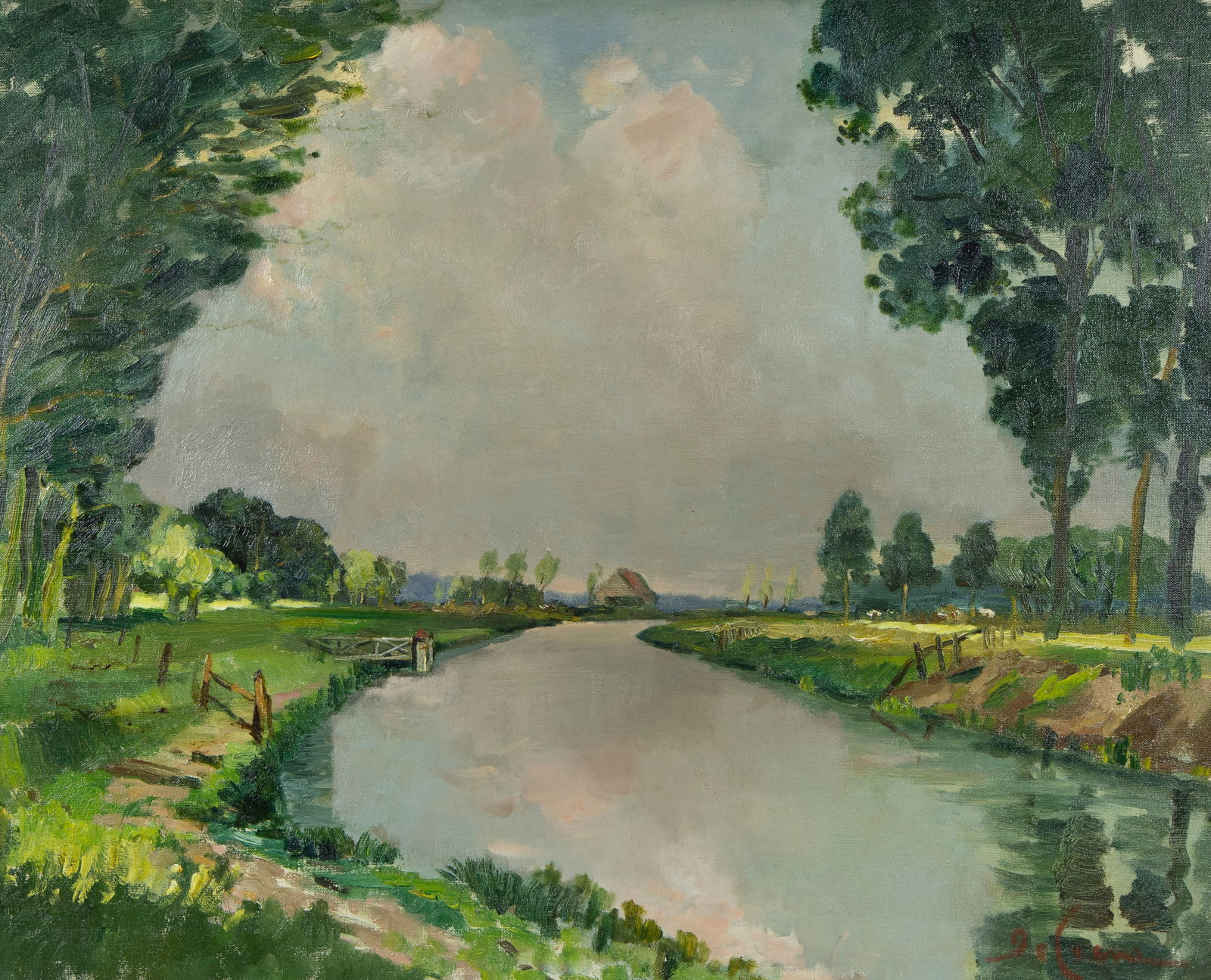 Joseph DE COENE (1875-1950), oil on canvas Leiezicht, signed: Joseph DE COENE (1875-1950), oil on canvas Leiezicht, signedJoseph DE COENE (1875-1950), olie op doek Leiezicht, getekend80 x 100 cm