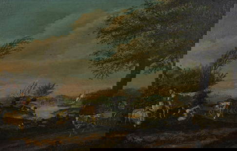 Pieter Gerardus VAN OS (1776-1839) (attributed), oil on canvas Landscape with cows: Pieter Gerardus VAN OS (1776-1839) (attributed), oil on canvas Landscape with cowsPieter Gerardus VAN OS (1776-1839) (toegeschreven), olie op doek Landschap met koeien43 x 66.5 cm