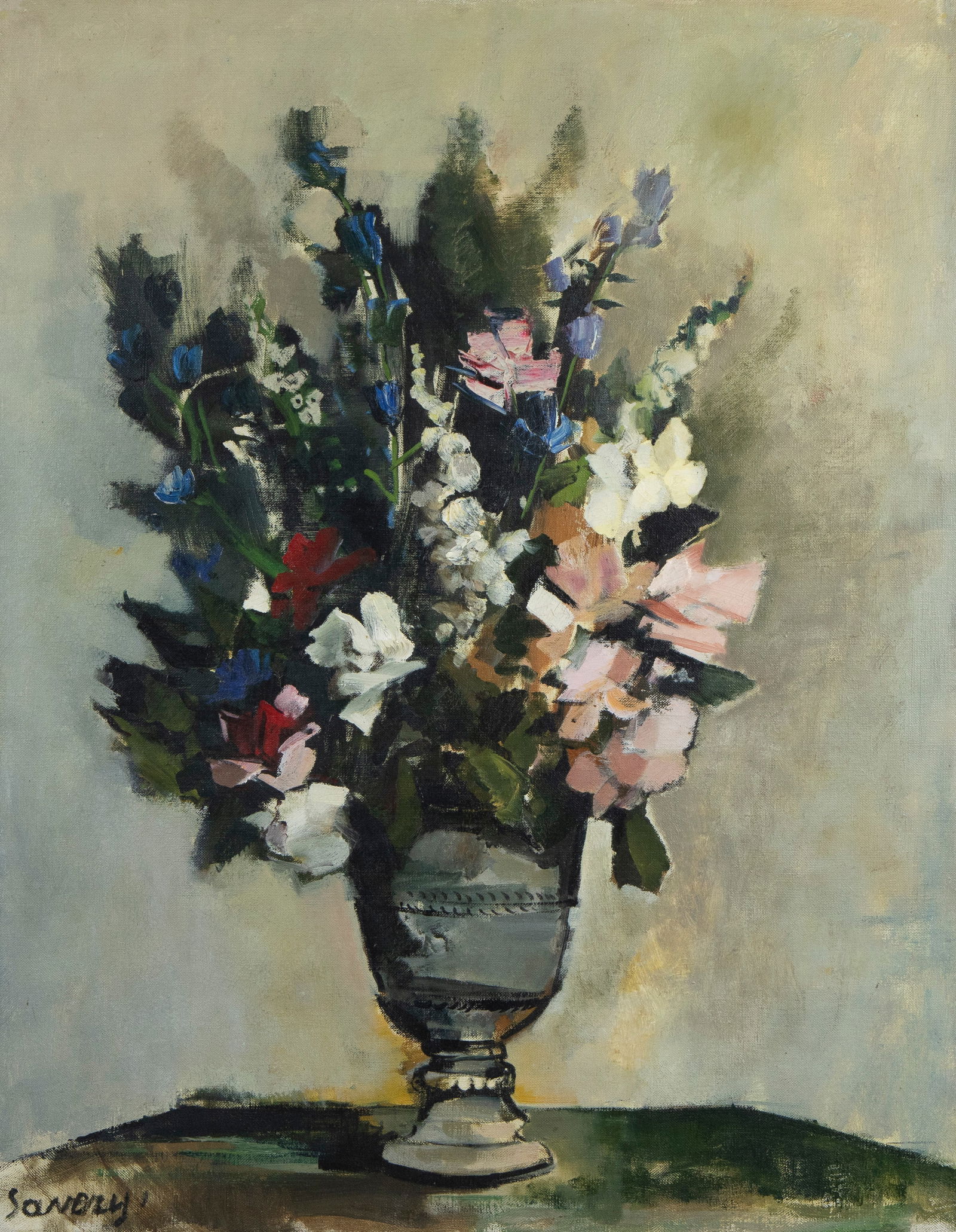 Albert SAVERYS (1886-1964), oil on canvas Vase with flowers, signed: Albert SAVERYS (1886-1964), oil on canvas Vase with flowers, signedAlbert SAVERYS (1886-1964), olie op doek Vaas met bloemen, getekend100 x 80 cm