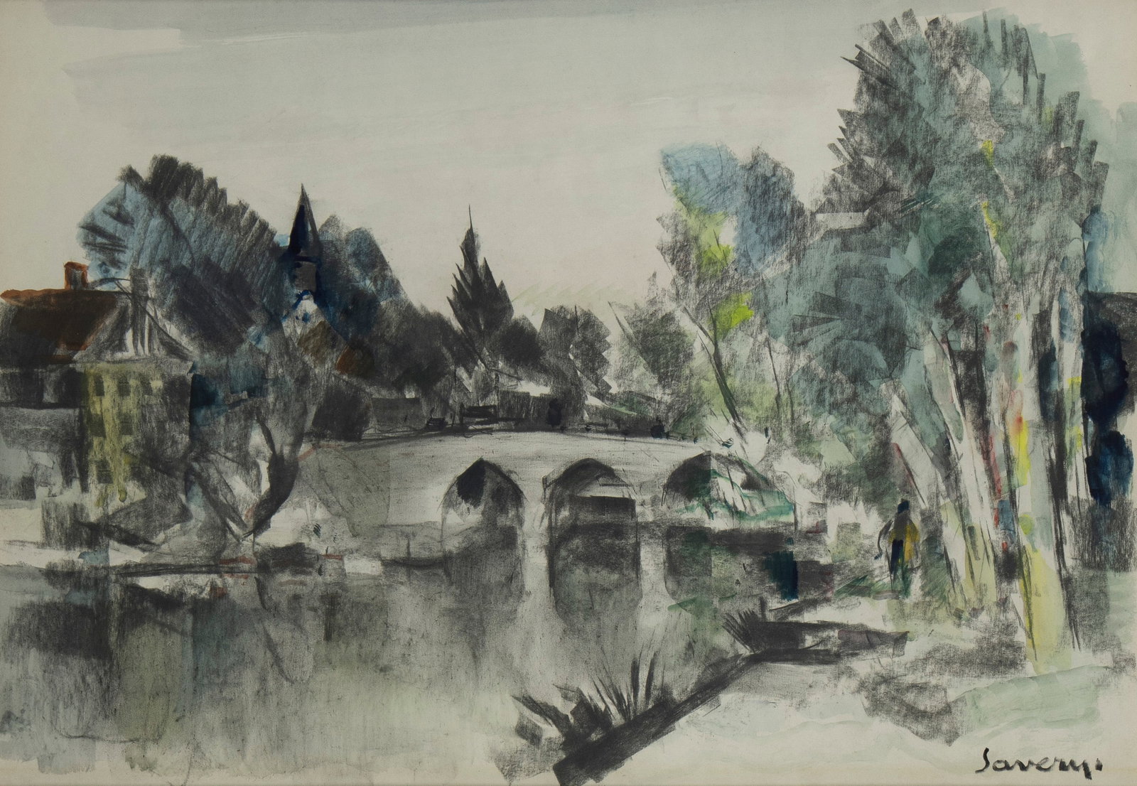 Albert SAVERYS (1886-1964), watercolour and charcoal View of Bruges, signed: Albert SAVERYS (1886-1964), watercolour and charcoal View of Bruges, signedAlbert SAVERYS (1886-1964), aquarel en houtskool Zicht op Brugge, getekend46.5 x 67.5 cm