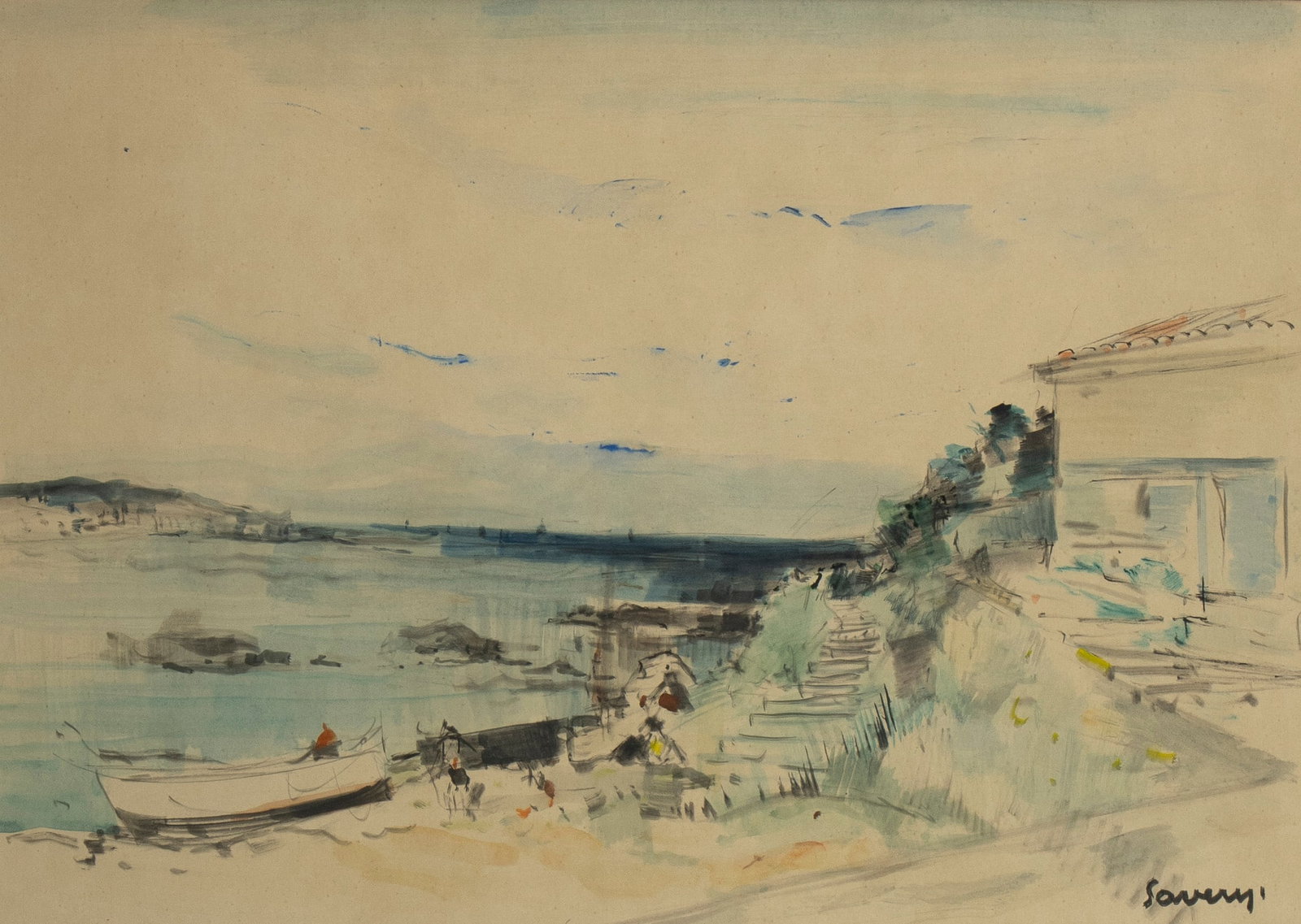 Albert SAVERYS (1886-1964), watercolour View of the Mediterranean Sea, signed: Albert SAVERYS (1886-1964), watercolour View of the Mediterranean Sea, signedAlbert SAVERYS (1886-1964), aquarel Zicht op de Middelandse zee, getekend47 x 67 cm