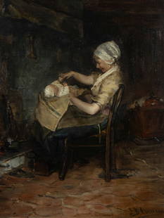 Bernardus Johannes BLOMMERS (1845-1914)(after): Bernardus Johannes BLOMMERS (1845-1914)(after), oil on canvas Mother and child, signedBernardus Johannes BLOMMERS (1845-1914)(naar), olie op doek Moeder en kind, getekend49.5 x 39.5 cm