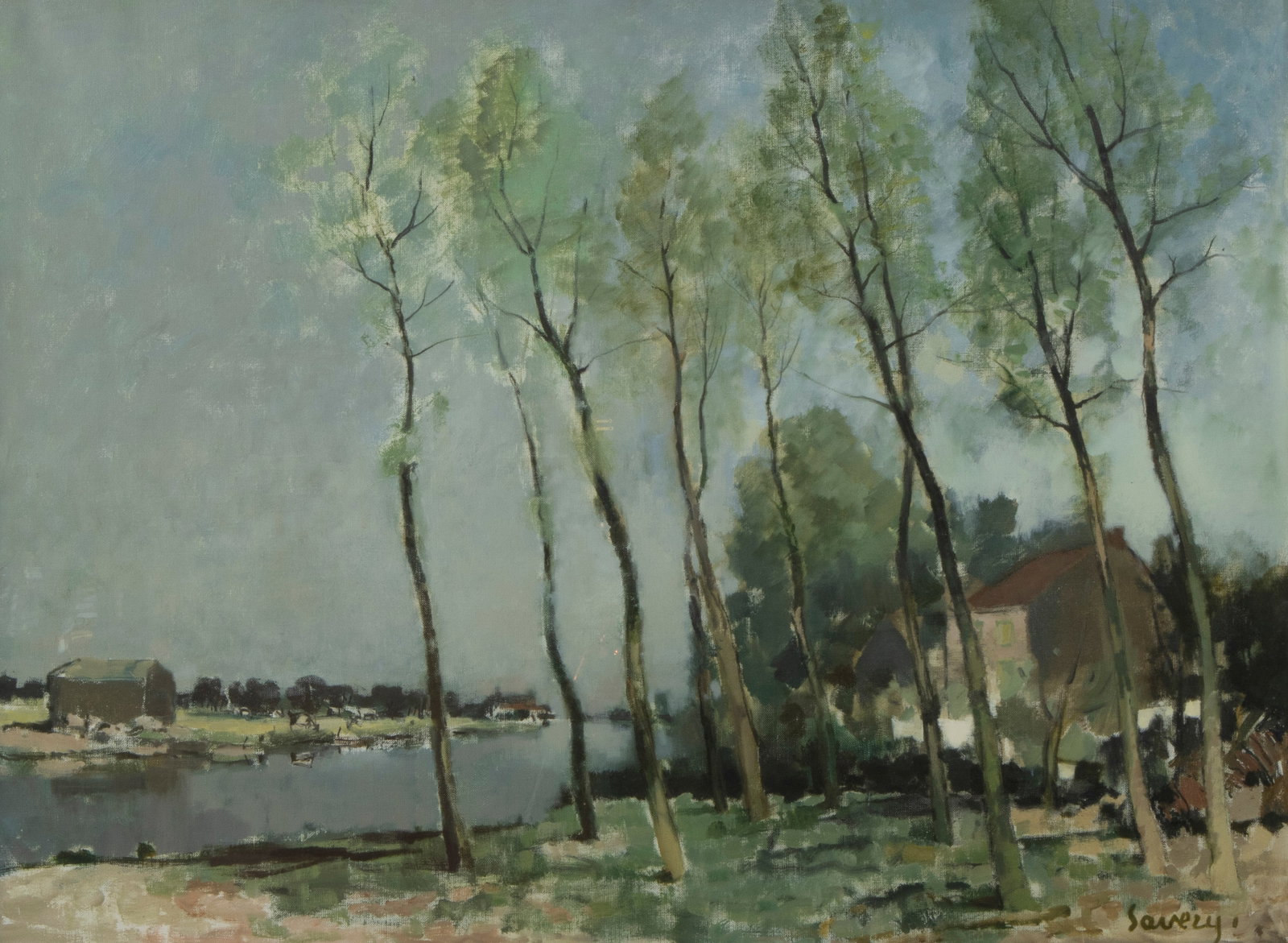 Albert SAVERYS (1886-1964), oil on canvas Leie view, signed: Albert SAVERYS (1886-1964), oil on canvas Leie view, signedAlbert SAVERYS (1886-1964), olie op doek Leiezicht, getekend90 x 120 cm