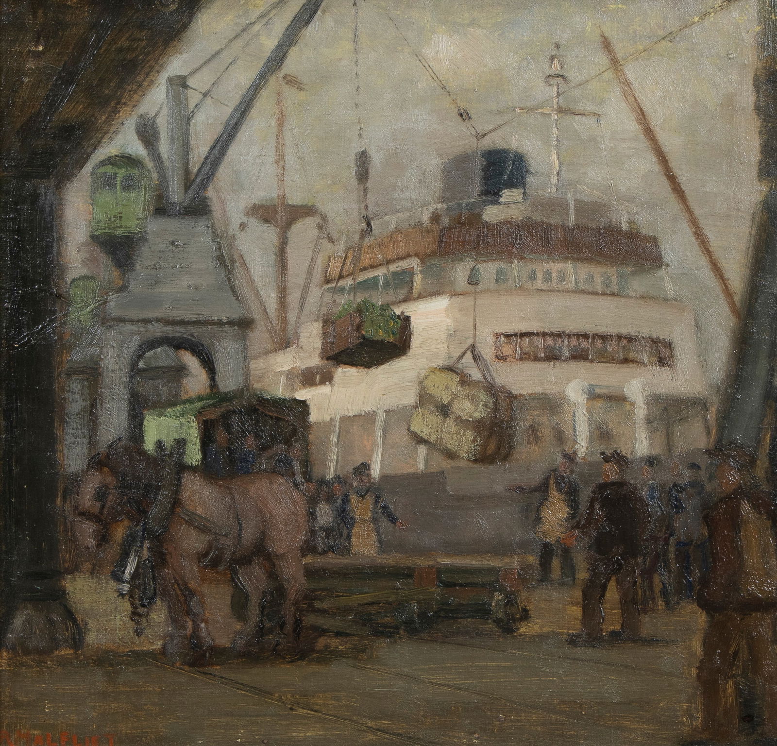 Romain MALFLIET (1910-2006), oil on canvas ?Harbor view?, signed (1 of 3)