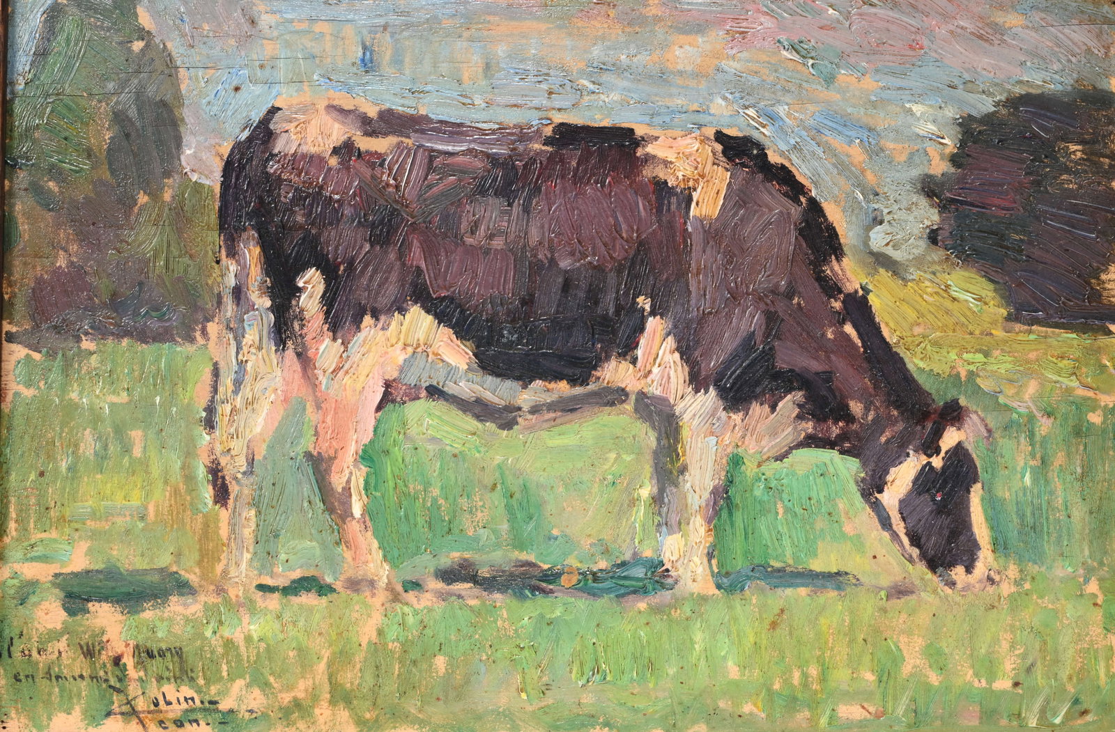 Jean COLIN (1881-1961), oil on panel Grazing cow, signed: Jean COLIN (1881-1961), oil on panel Grazing cow, signedJean COLIN (1881-1961), olie op paneel Grazende koe, getekend44 x 30 cm without frame