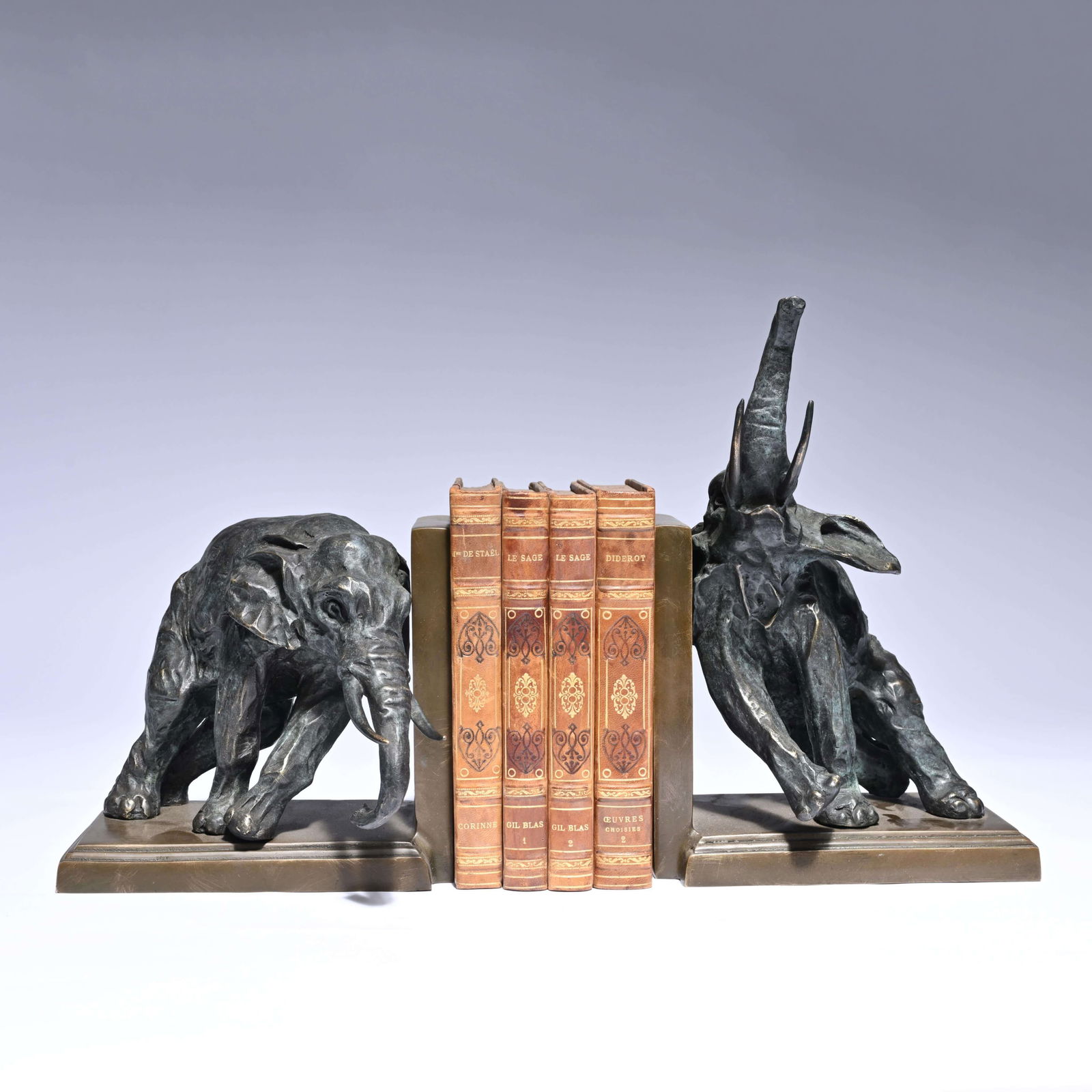 Pair of bronze Art Deco bookends with elephants, France or Belgium, ca. 1930, attributed to Ary Jean: Pair of bronze Art Deco bookends with elephants, France or Belgium, ca. 1930, attributed to Ary Jean Leon BITTER (1883-1973)Paar bronzen Art Deco boekensteunen met olifanten, Frankrijk of Belgie, ca.