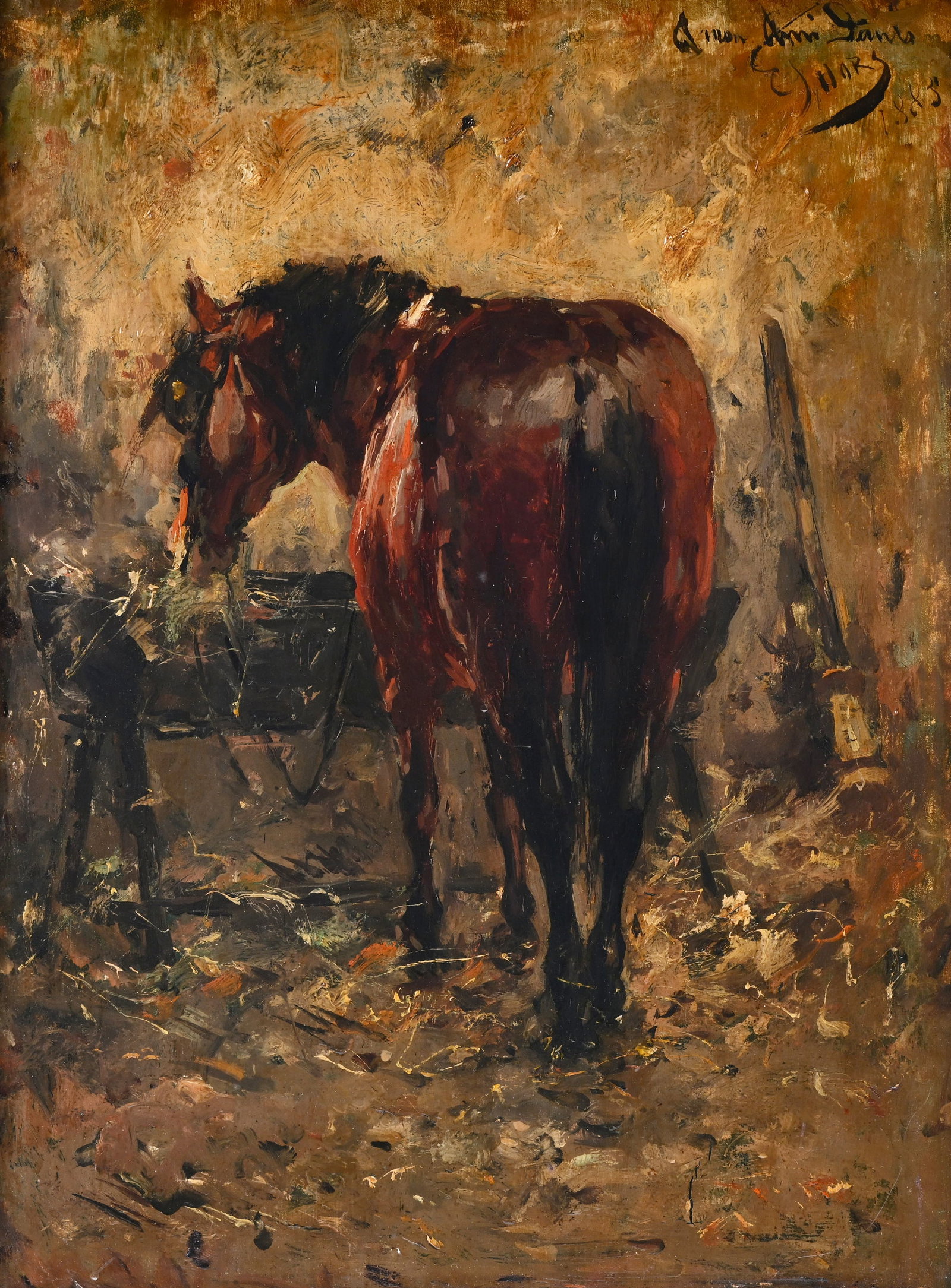 Eugene JOORS (1850-1910), oil on panel Horse in the stable 1885, signed (1 of 4)