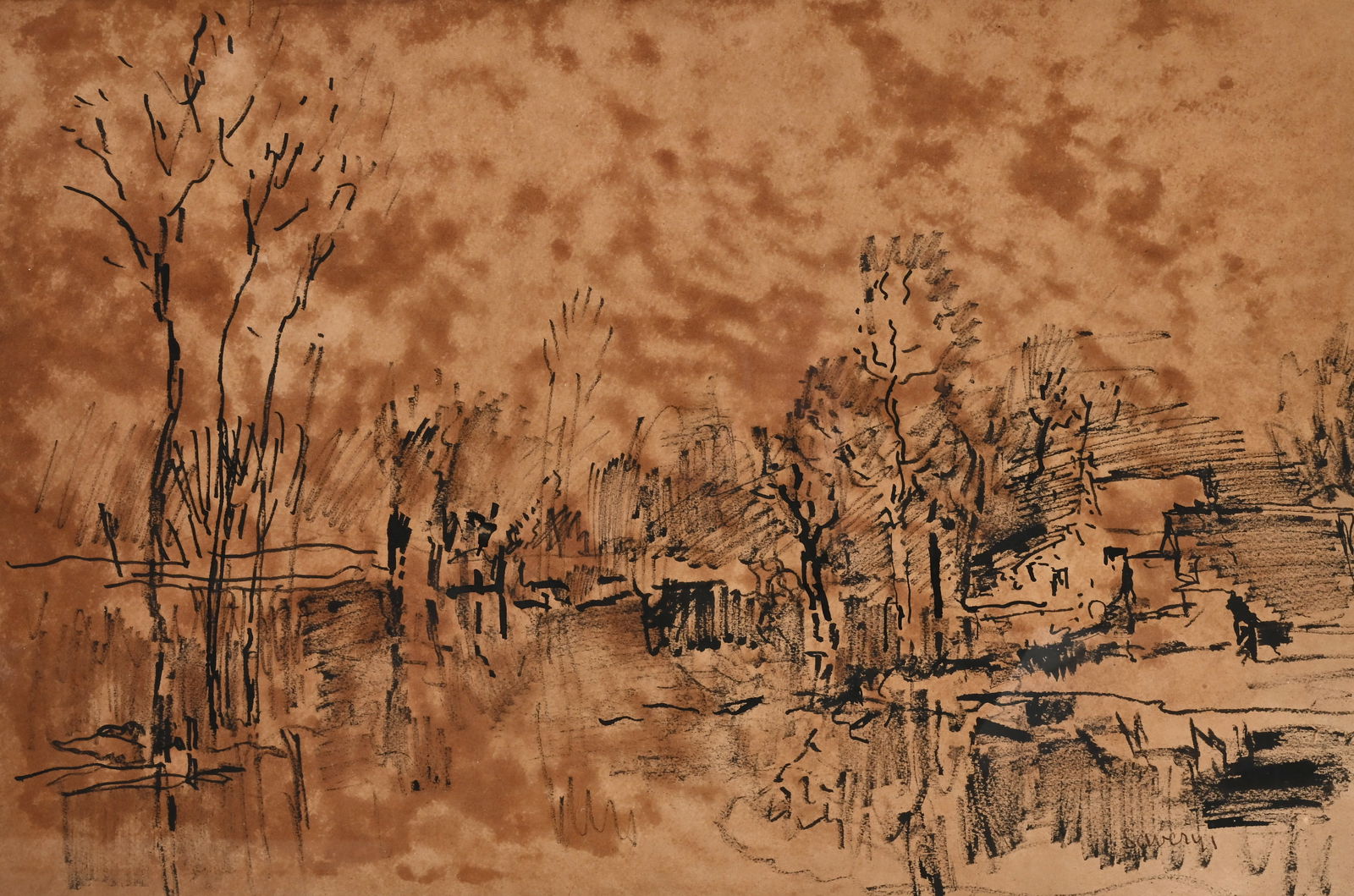 Albert SAVERYS (1886-1964), drawing Landscape with farm, signed: Albert SAVERYS (1886-1964), drawing Landscape with farm, signedAlbert SAVERYS (1886-1964), tekening Landschap met hoeve, getekend33 x 48.5 cm