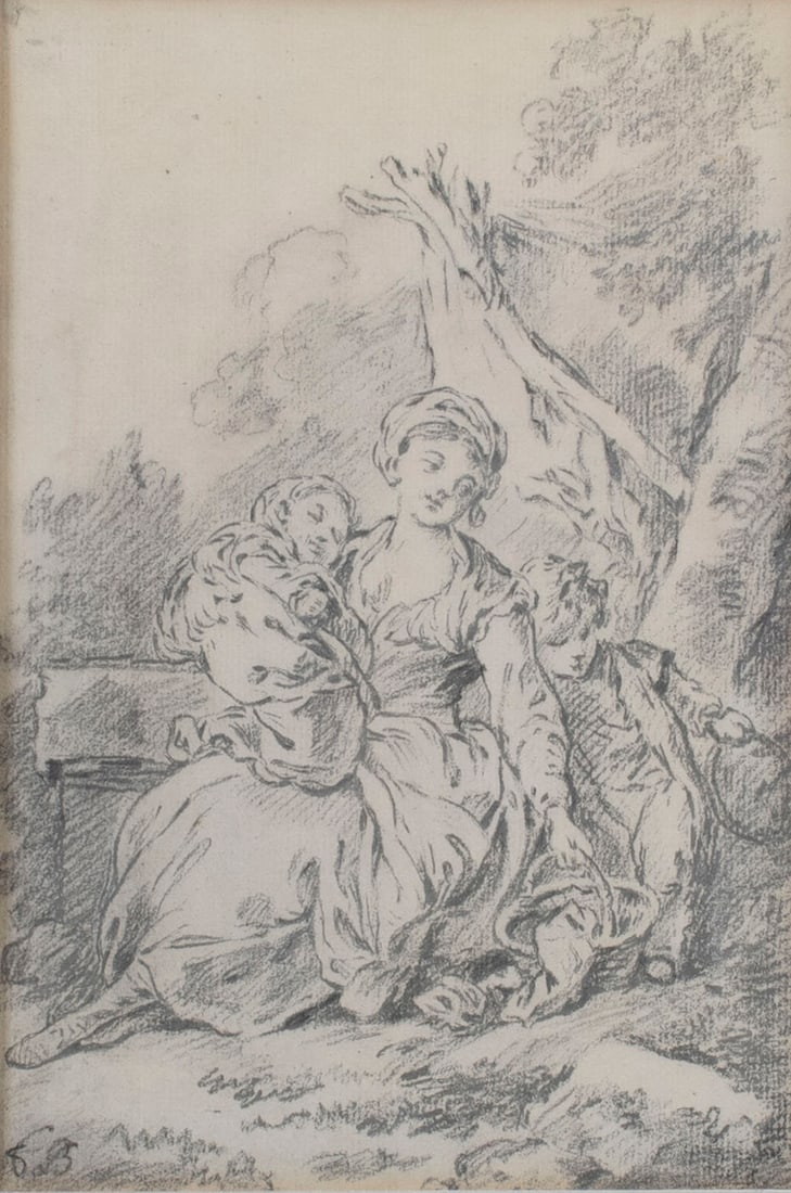 Francois BOUCHER (1703-1770), pencil drawing La jeune mere, monogrammed: Francois BOUCHER (1703-1770), pencil drawing La jeune mere, monogrammedFrancois BOUCHER (1703-1770), potloodtekening La jeune mere, monogram22.5 x 15 cm
