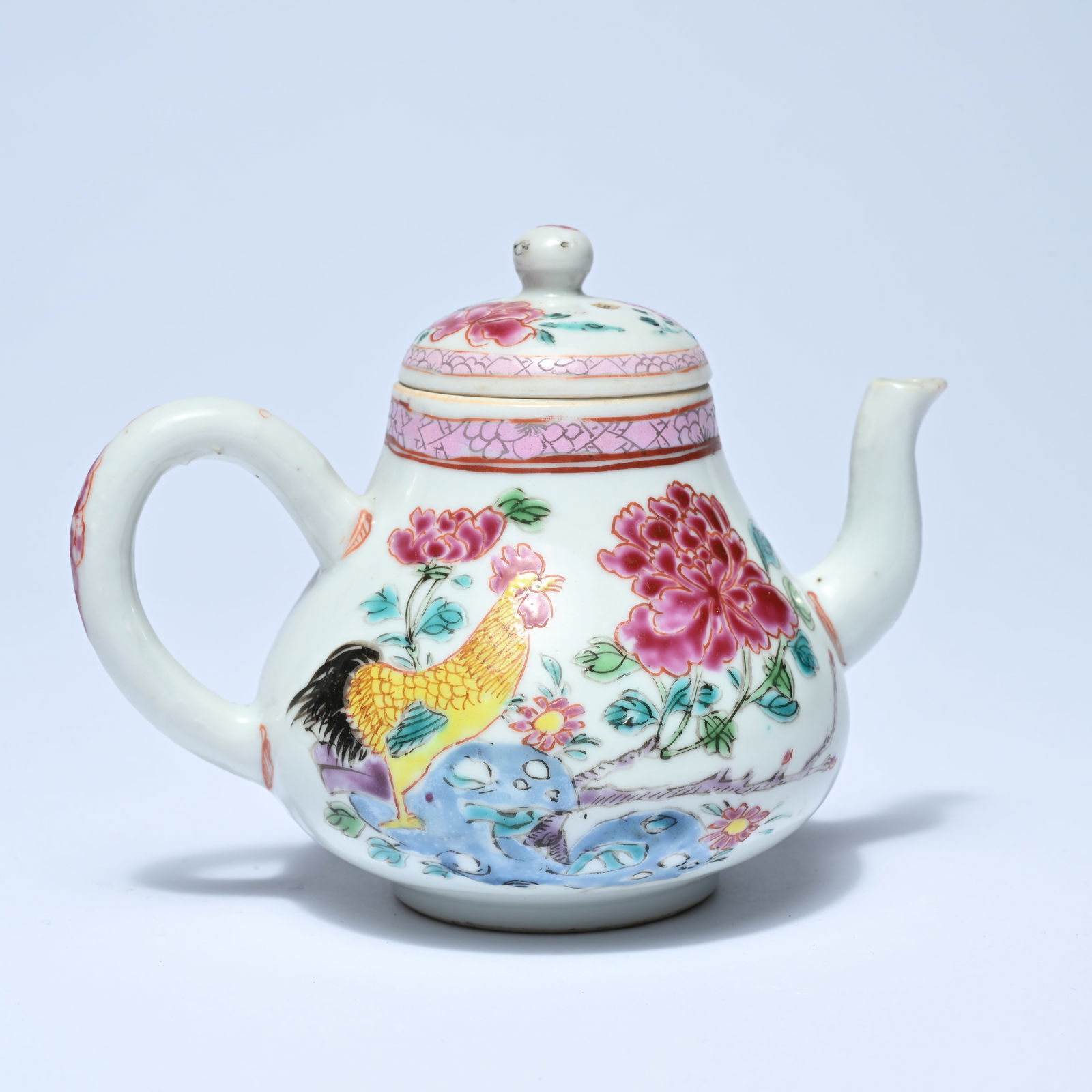 Chinese famille rose teapot decorated with a rooster and peonies, 19th century (1 of 7)