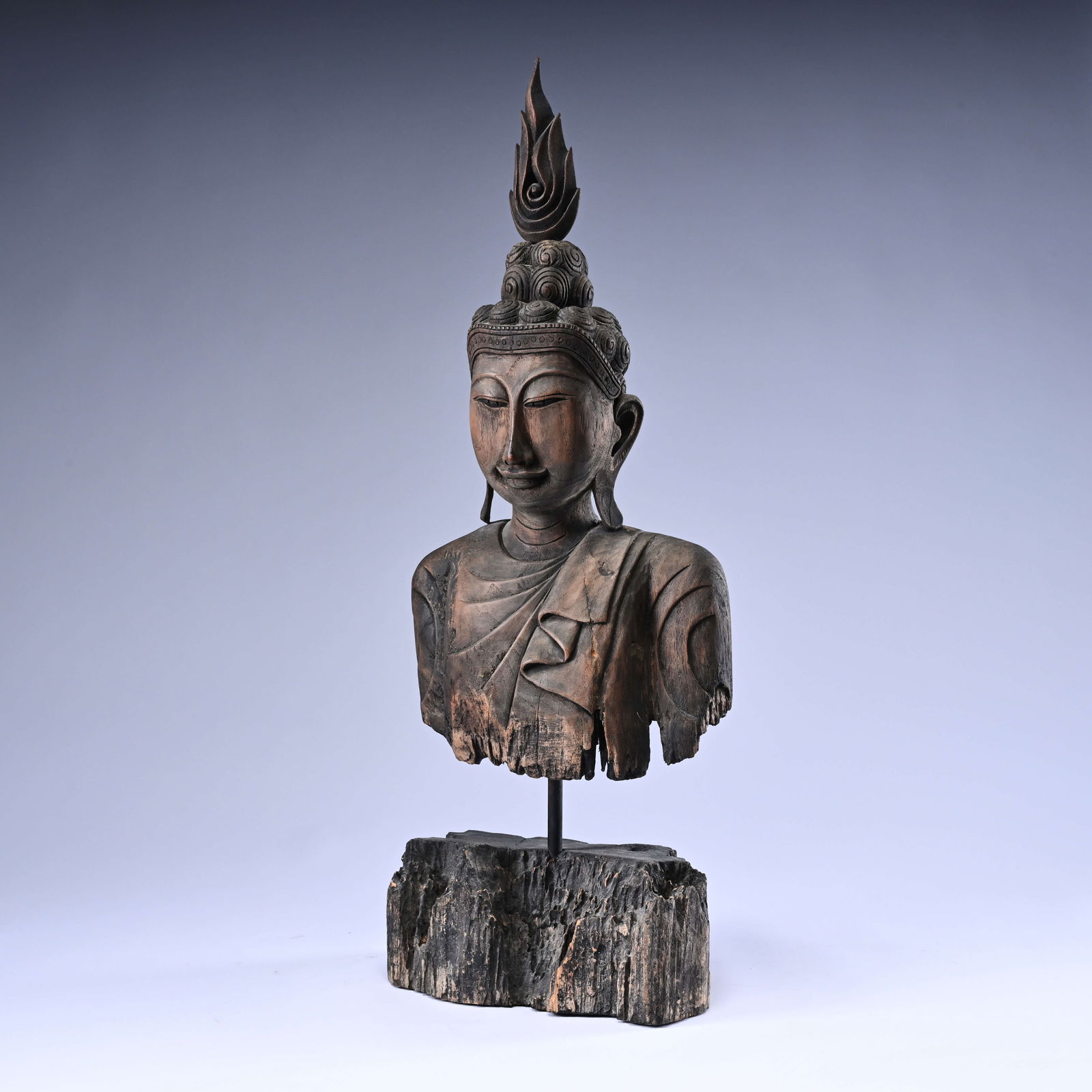 Wooden bust of Buddha Shakyamuni, Thailand, circa 1900 (1 of 6)