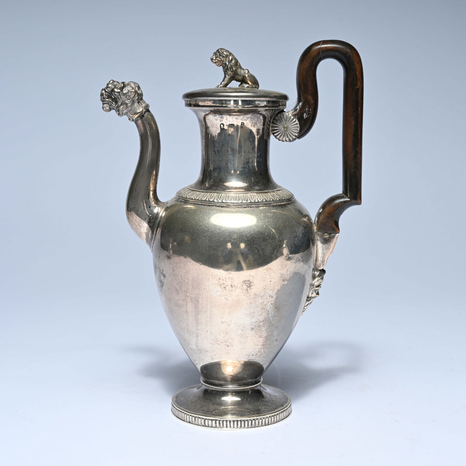 French silver jug with a slender, pear-shaped bowl, fitted with a curved spout in the shape of a (1 of 8)
