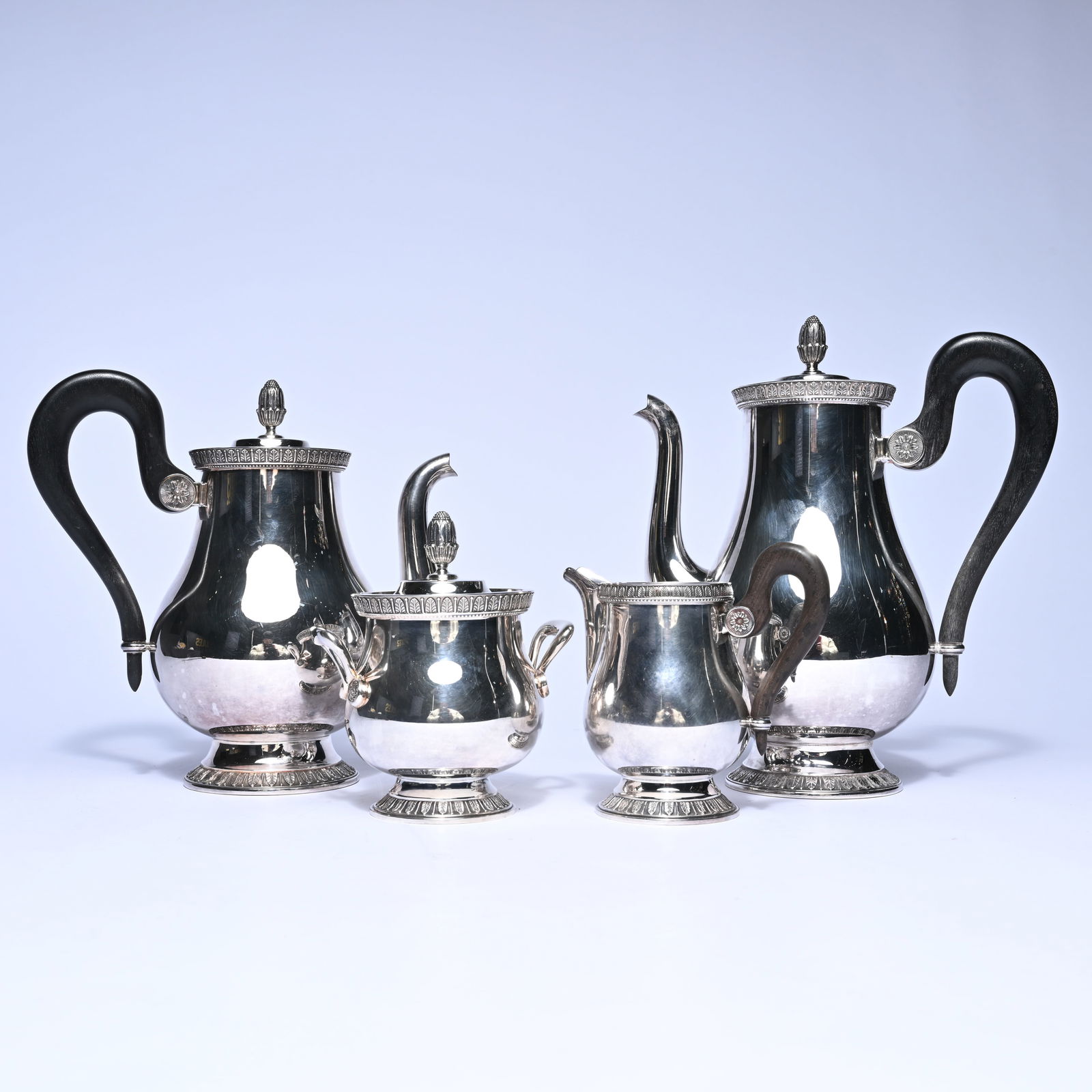 4-piece silver-plated set by Christofle, model 'Malmaison', consisting of a coffee pot, teapot, milk (1 of 15)