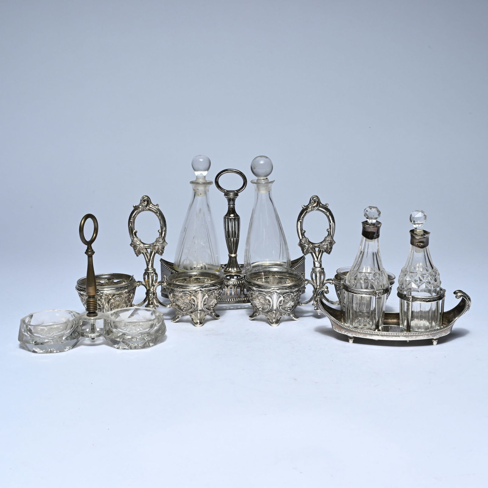 Silver and crystal oil and vinegar sets (2) and salt and pepper shakers (3) (1 of 10)