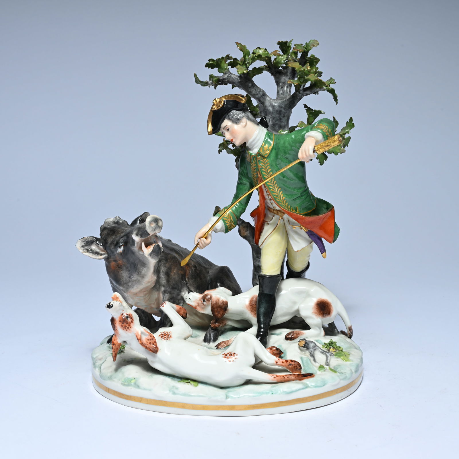 Polychrome porcelain figure group with a hunting scene, Germany, Passau, Dressler, Kister & Co., ca. (1 of 8)